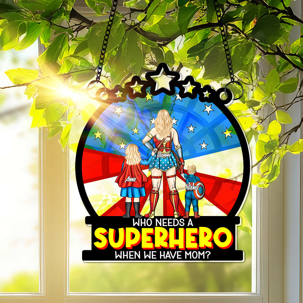 Personalized Gifts For Mom Window Hanging Suncatcher, Supermom & Little Heroes 01TOLU080325PA-Homacus