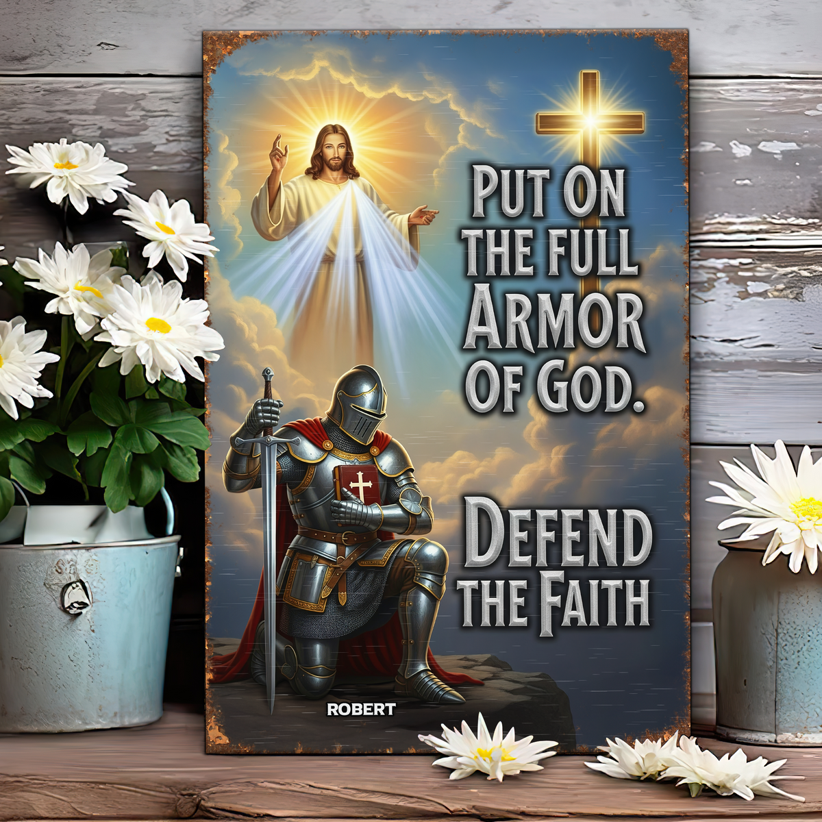 Kneeing Knight & God Print Metal Sign - Personalized Gifts For Christian 03HUPU150725-Homacus