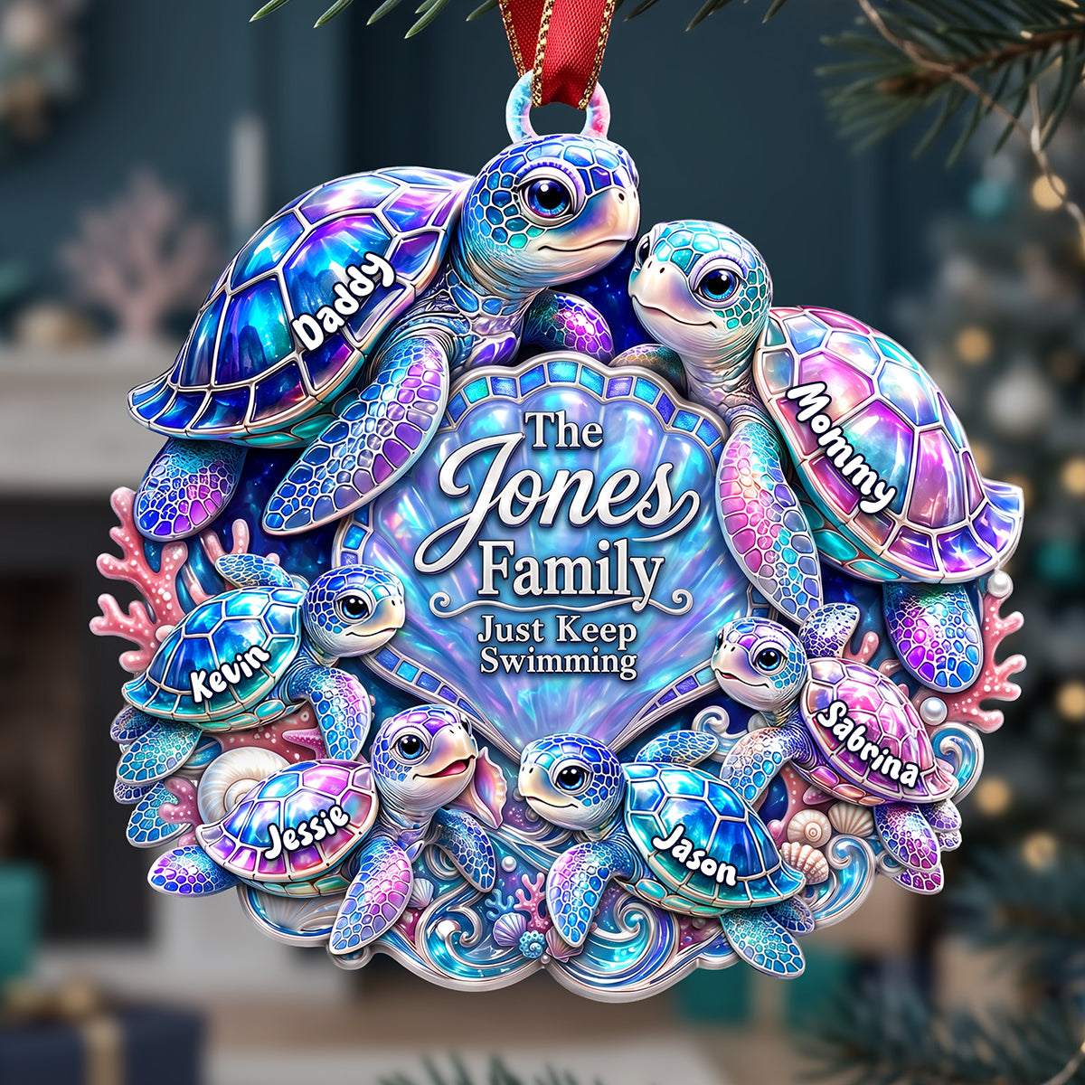 Turtle Family Ornament – Personalized Christmas Gifts For Family 03huta270826