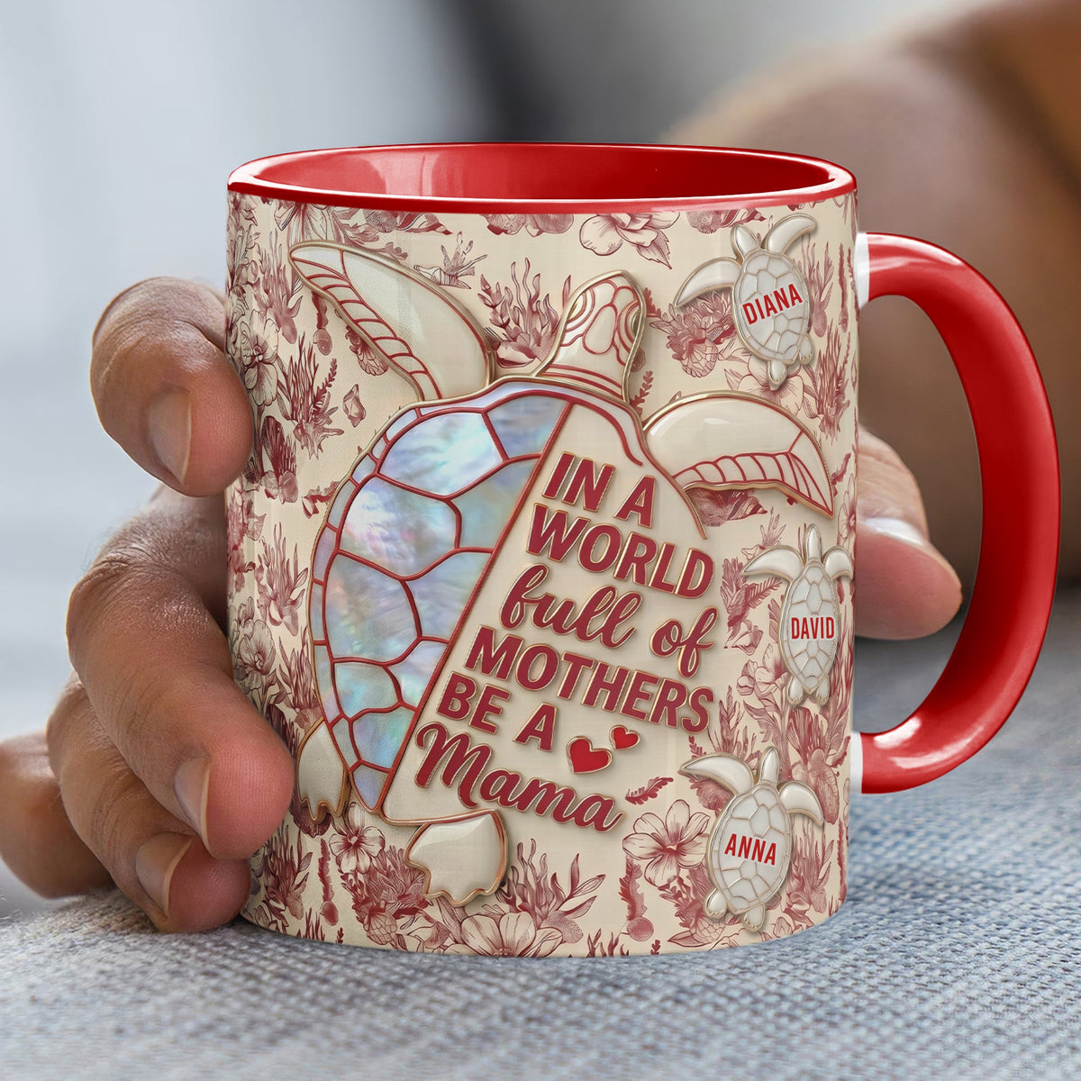 Mama Turtle & Her Babies Accent Mug - Personalized Gifts For Moms 03PAQN150426-Homacus