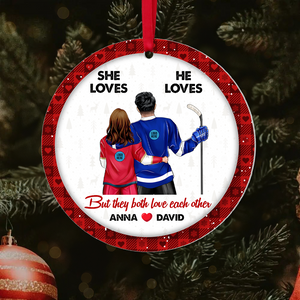 Hockey Couple Ornament - Personalized Gifts With Custom Team Logo For Ice Hockey Lovers-Homacus