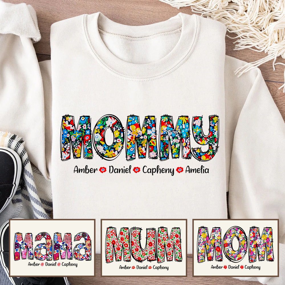 Personalized Gifts For Mom Shirt, Adorable Floral Grandkids 012ACDT290325-Homacus