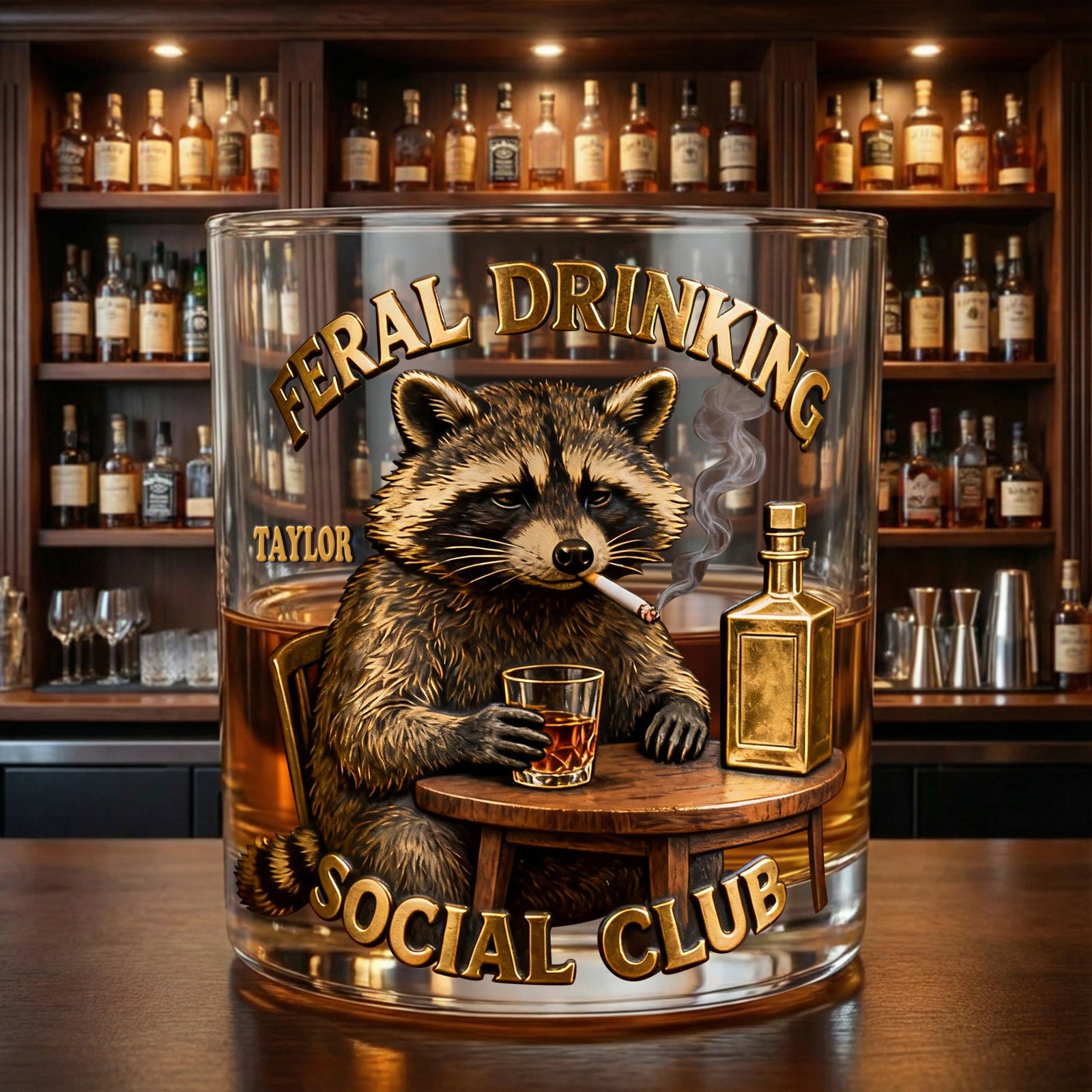 Moody Drinking Raccoon Round Glass - Personalized Gifts For Drinking Lovers 03qhlu181225-Homacus