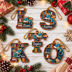 Initial Letter Alphabet Book Dragon Wood Ornament, Personalized Gifts For Book Lovers 05qhqn250926