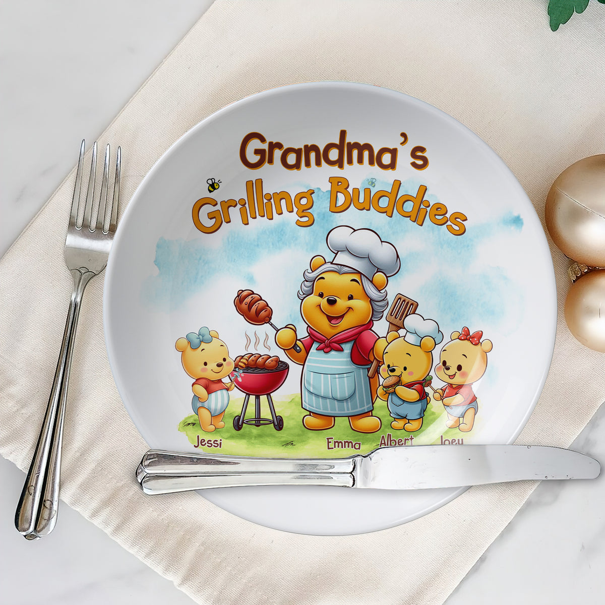 Personalized Gifts For Grandma Round Plate Grilling Buddies 02OHLU140325-Homacus