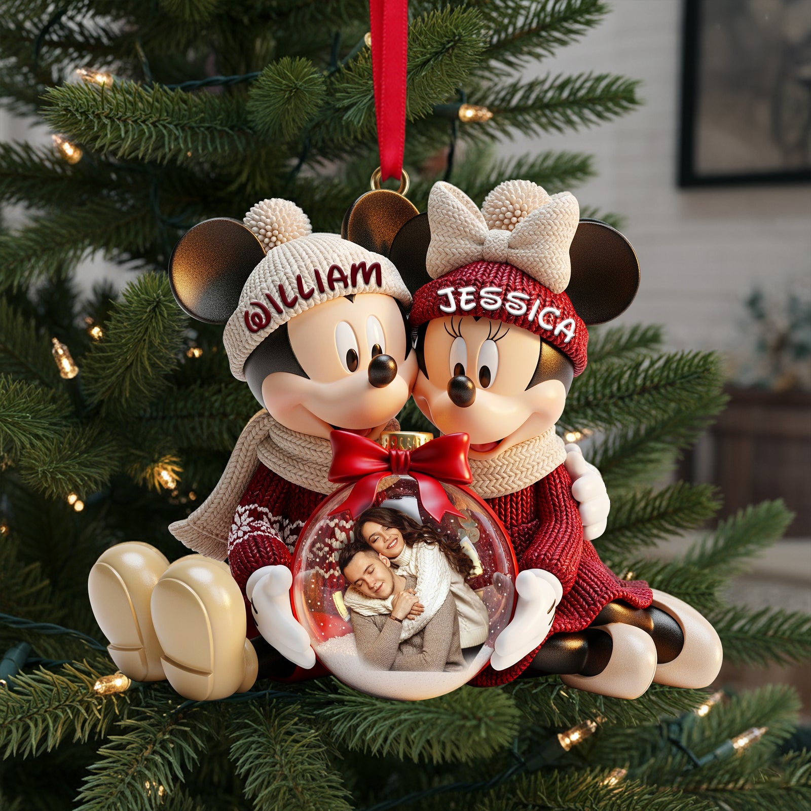 Snowy Embrace Couple Ornament - Personalized Custom Photo Gift For Couples 04PGLU031125-Homacus