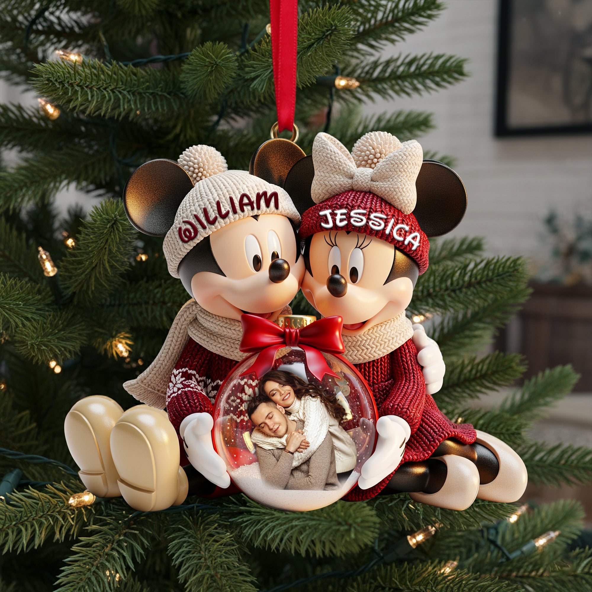 Snowy Embrace Couple Ornament - Personalized Custom Photo Gift For Couples 04PGLU031125-Homacus