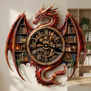 Vintage Dragon Bookstore Wall Hanging Clock, Personalized Gifts For Book Lovers 02qhdt240726