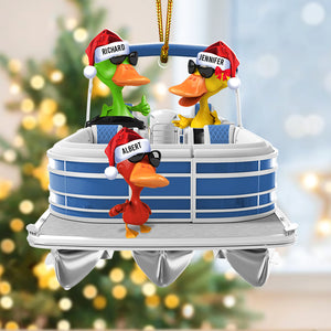 Pontoon Christmas Ornaments - Pontoon Duck Family - Custom Pontoon, Tritoon Gifts For Members-Homacus