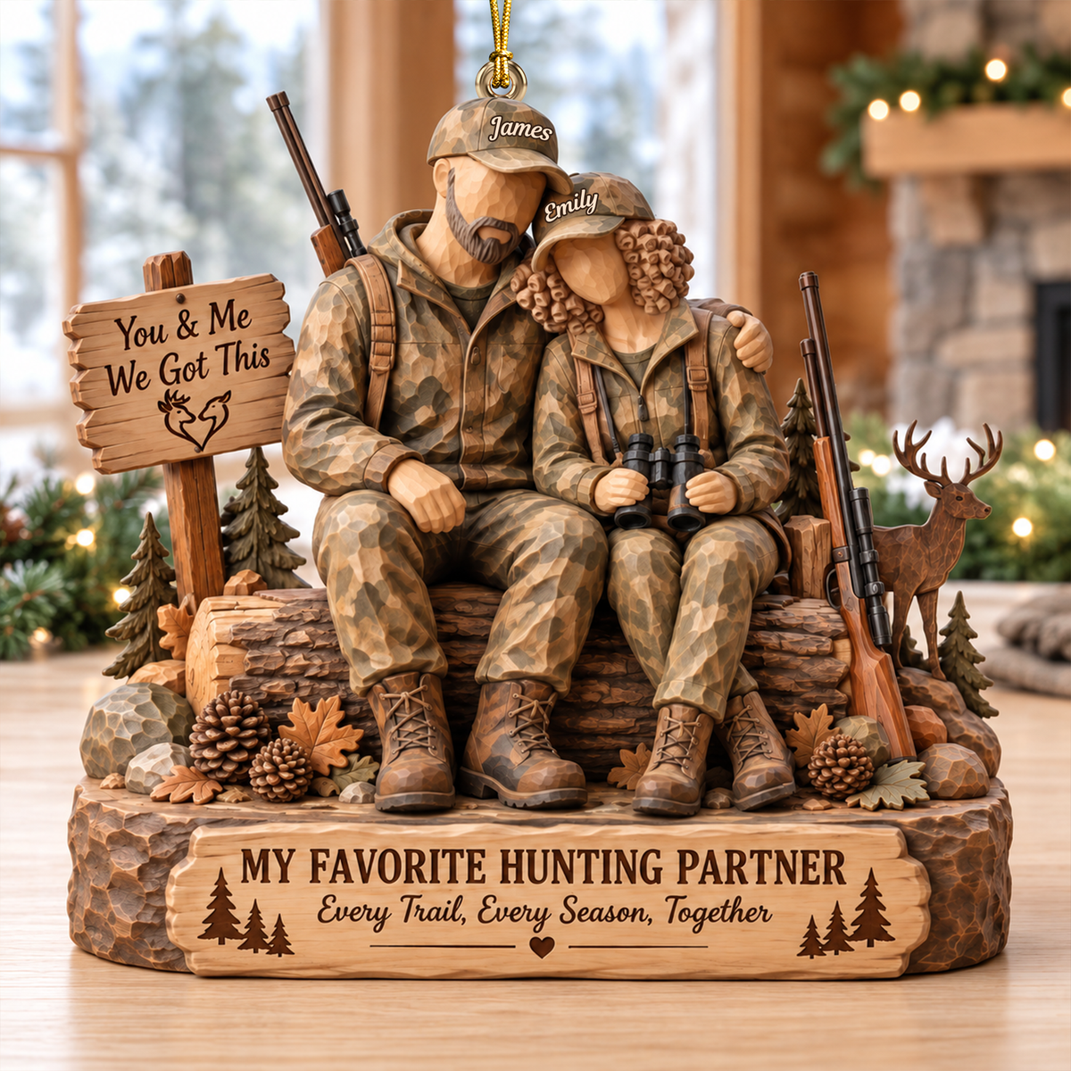 Hunting Partner Wood Effect Ornament - Personalized Gifts For Hunting Couple 02qhqn191026-Homacus