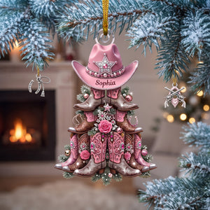 Shimmering Cowgirl Boots Christmas Tree Ornament, Personalize Gifts For Christmas 03qhlu140826