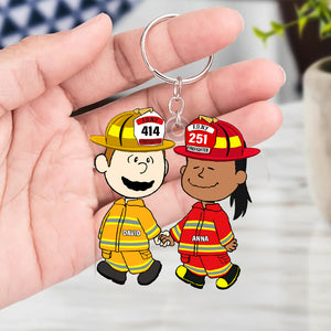 Firefighter Couple Keychain - Personalized Gifts For Couple - Happily Holding Hand-Homacus