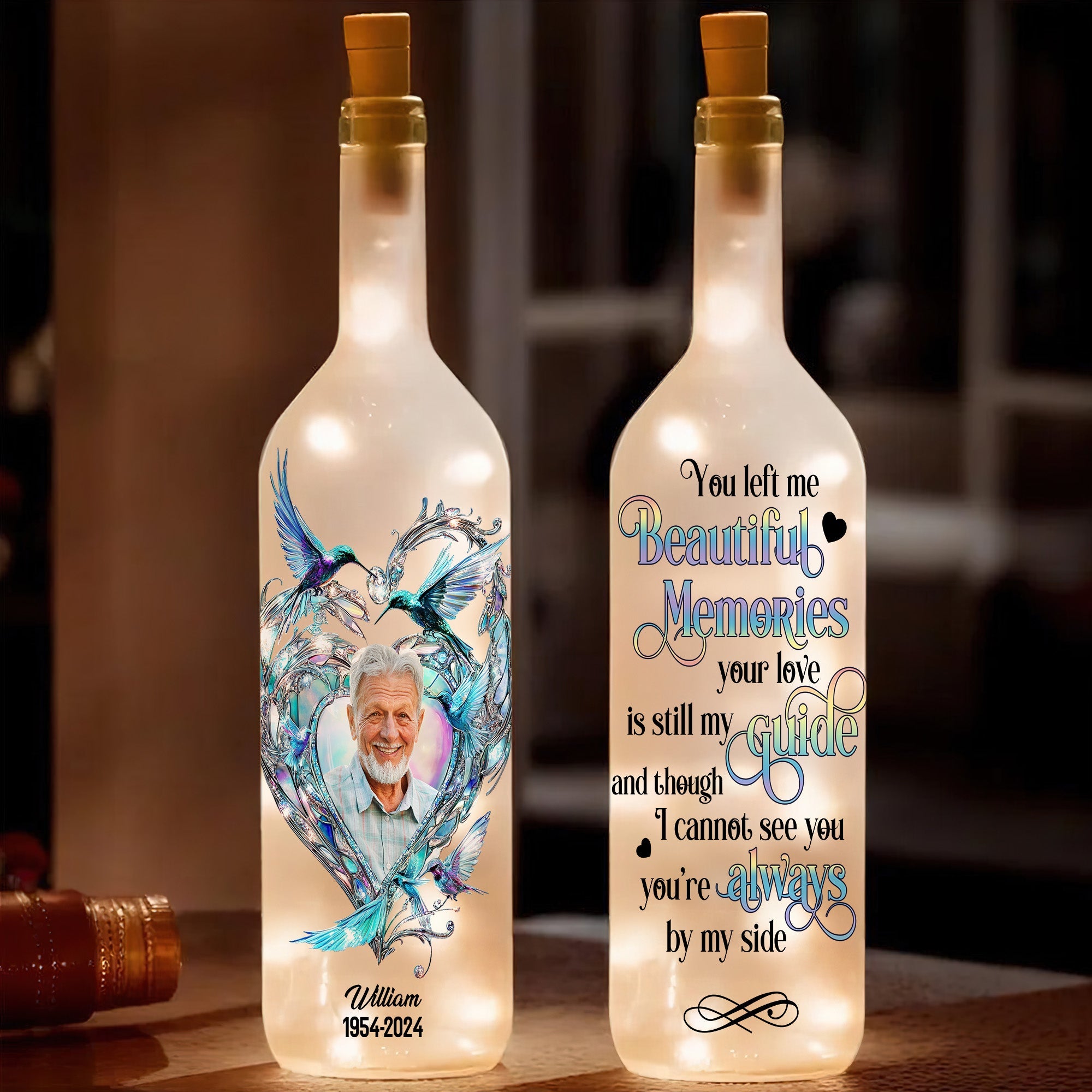 Personalized Memorial Custom Photo Gifts Bottle Lamp, You're Always By My Side 03TGLU240225-Homacus