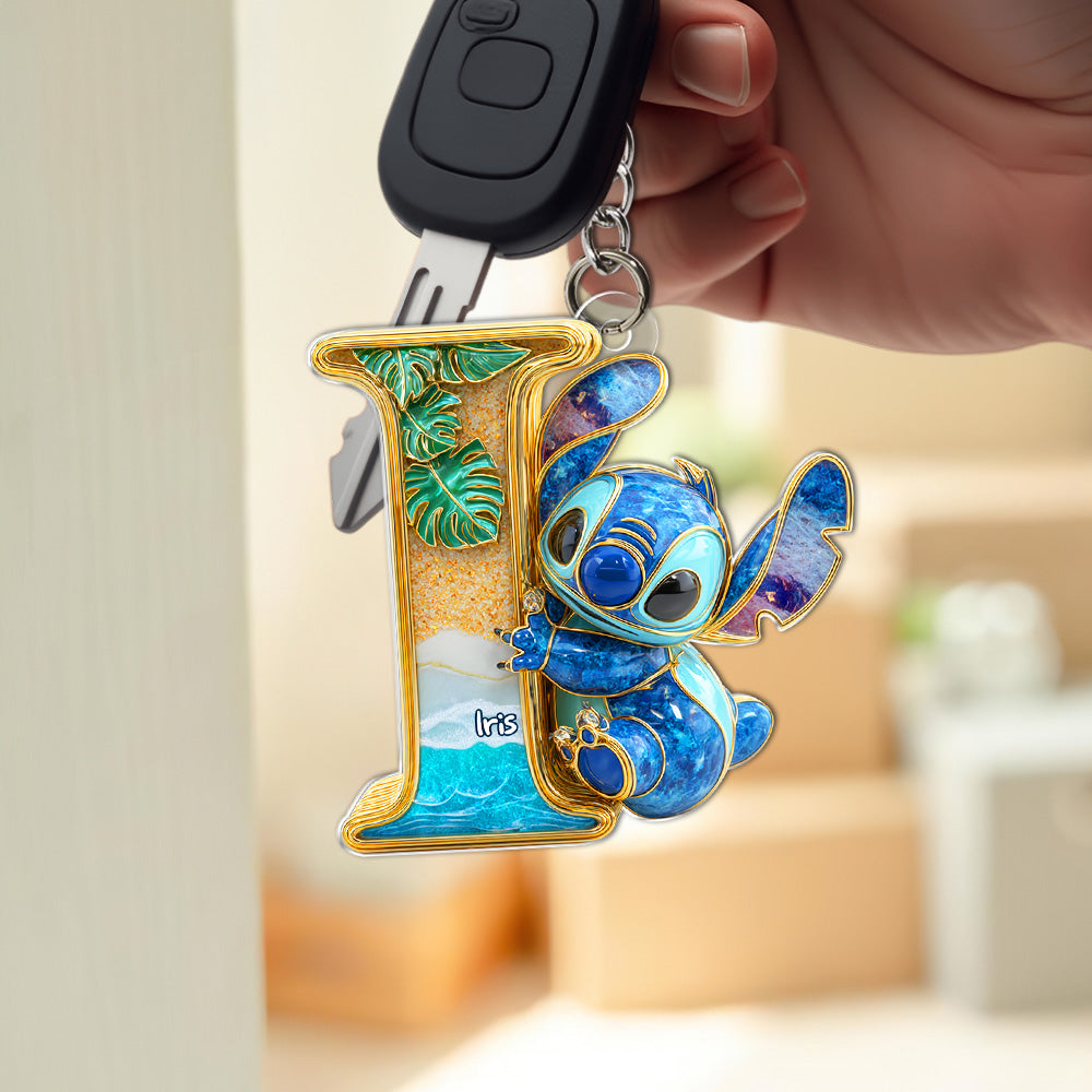 Christmas Alphabet Keychain – Personalized Gifts With Cute Blue Creature Charm 04TGLU190525-Homacus