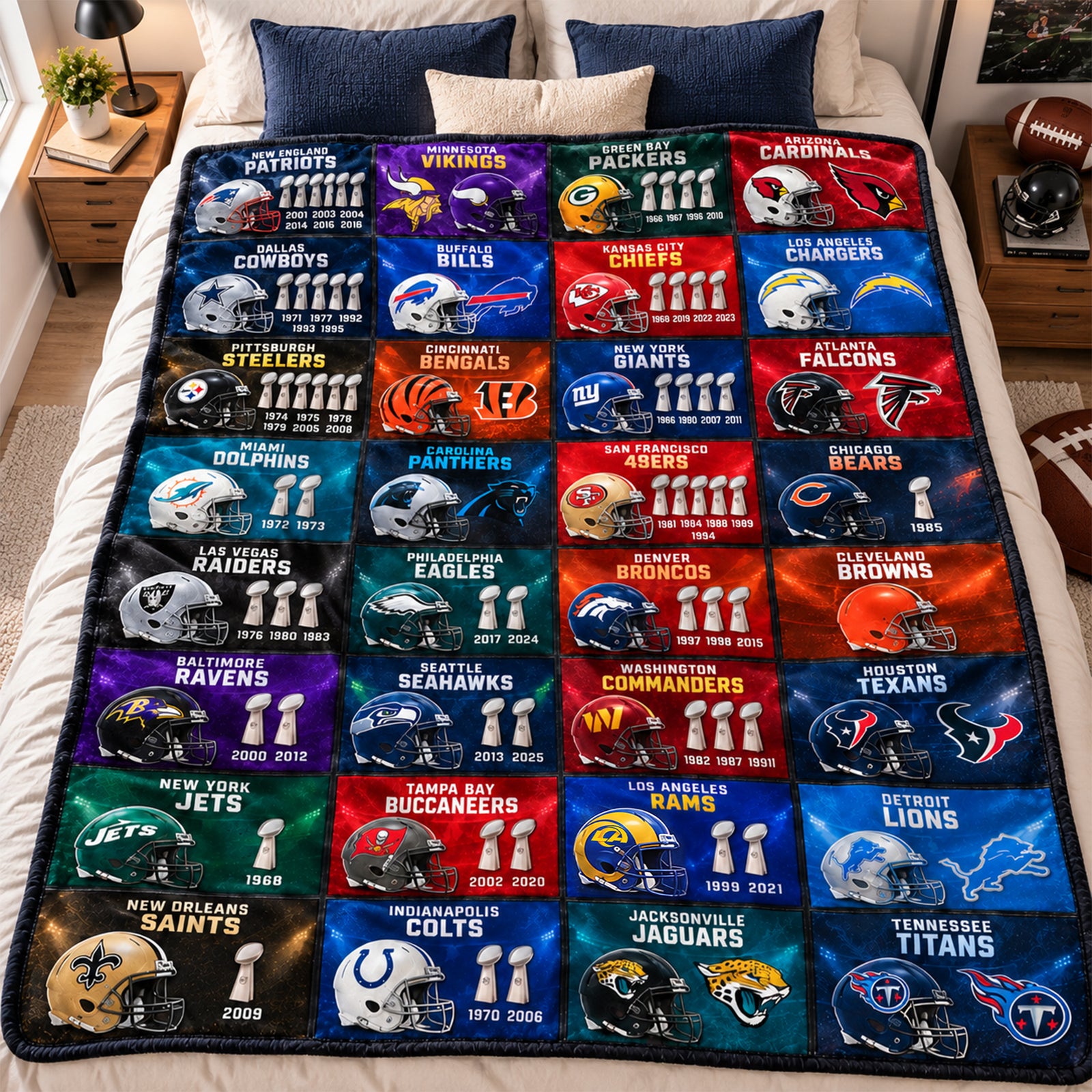 Professional Team Helmets Arranged In A Grid Pattern Blanket - Personalized Gifts For Sport Lovers 01halu031026-Homacus