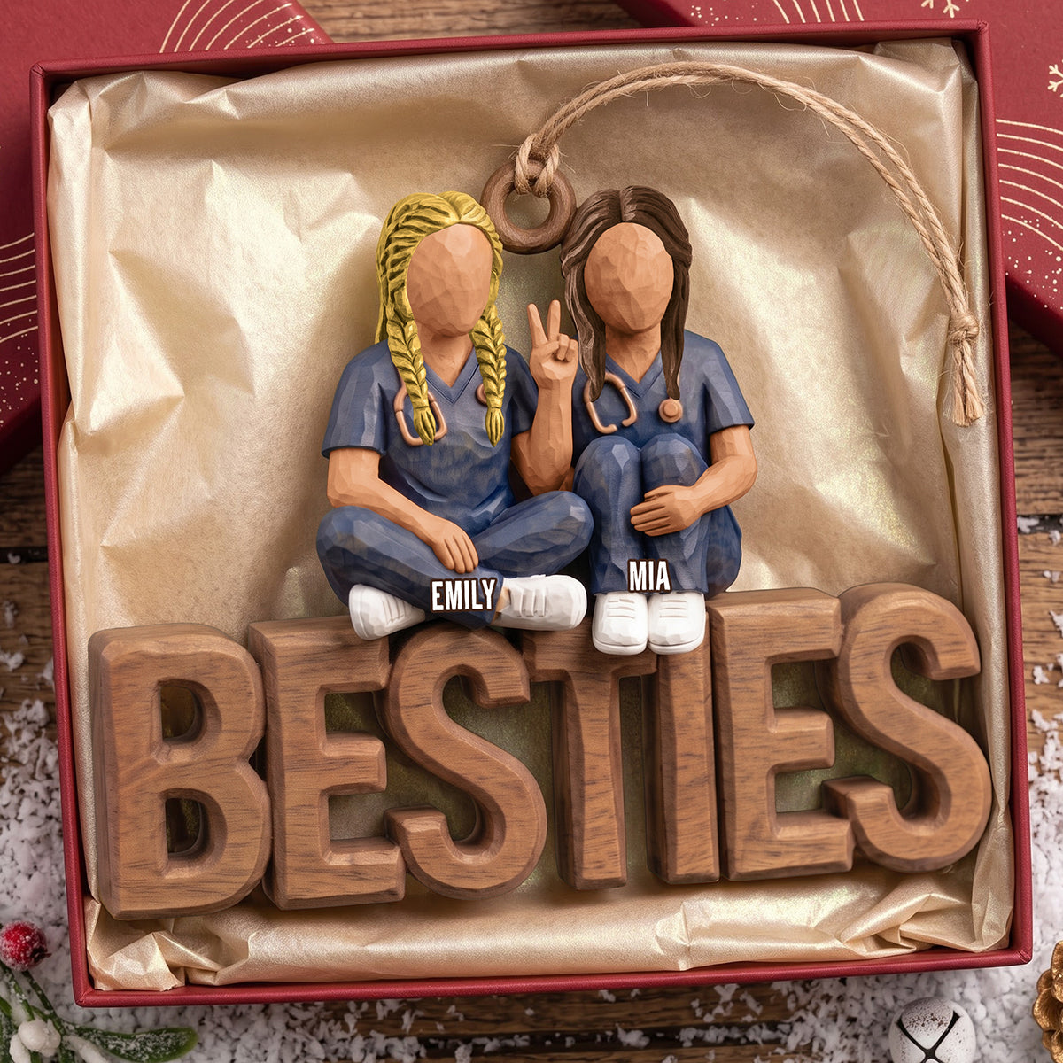 Bestie In Scrubs Wood Ornament – Personalized Gift For Nurses 03TTTA051026-Homacus