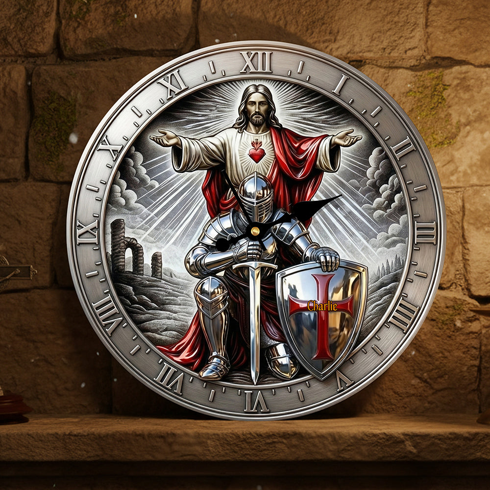 Kneel Templar Knight Jesus Wall Clock, Personalized Gifts For Christians 02qhta190126-Homacus