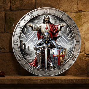 Kneel Templar Knight Jesus Wall Clock, Personalized Gifts For Christians 02qhta190126-Homacus
