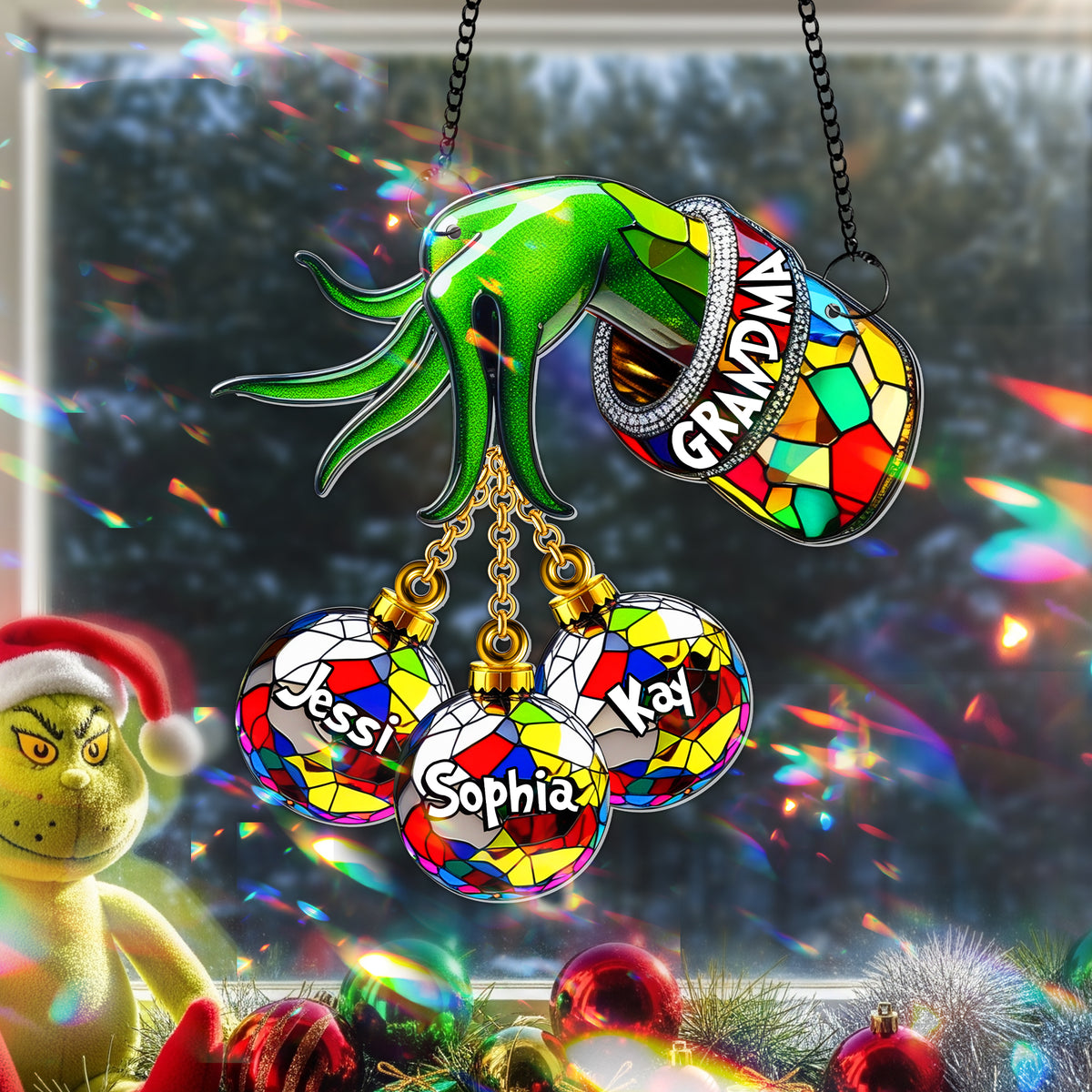 Green Christmas Bauble Suncatcher - Personalized Gifts For Grandma 08TGLU140825-Homacus