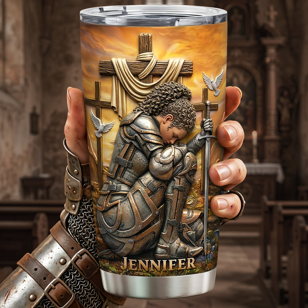 Kneeling Knight Woman Tumbler - Personalized Gifts For Christians 01huta170326-Homacus
