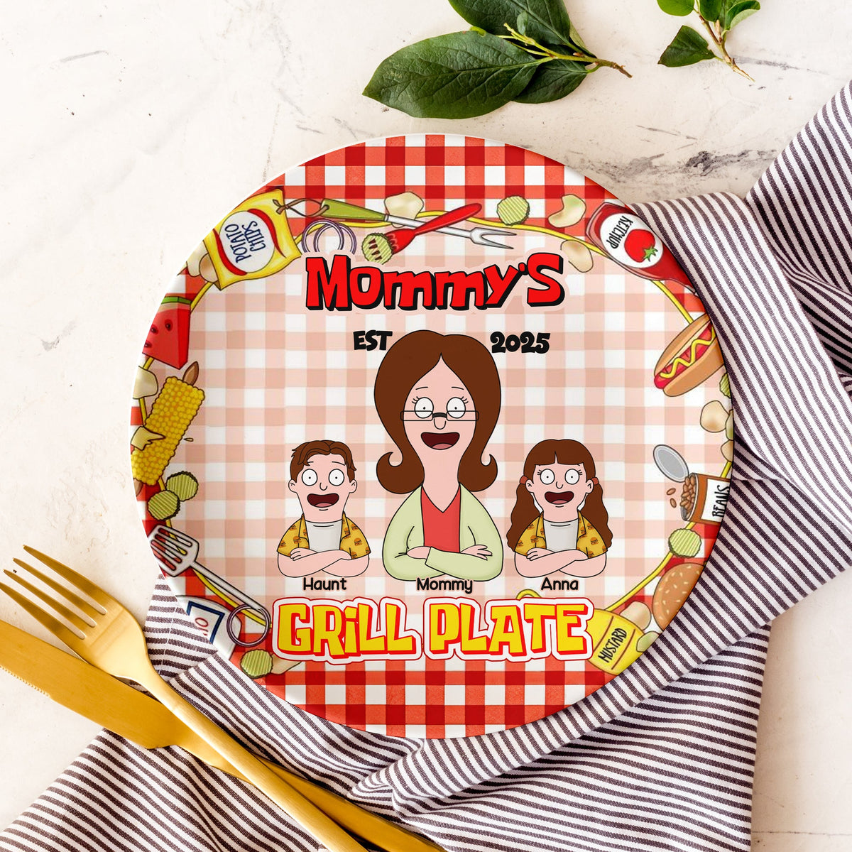 Personalized Gift For Mom Ceramic Round Plate, Mommy's Grill Plate 04XQLU220325HG-Homacus
