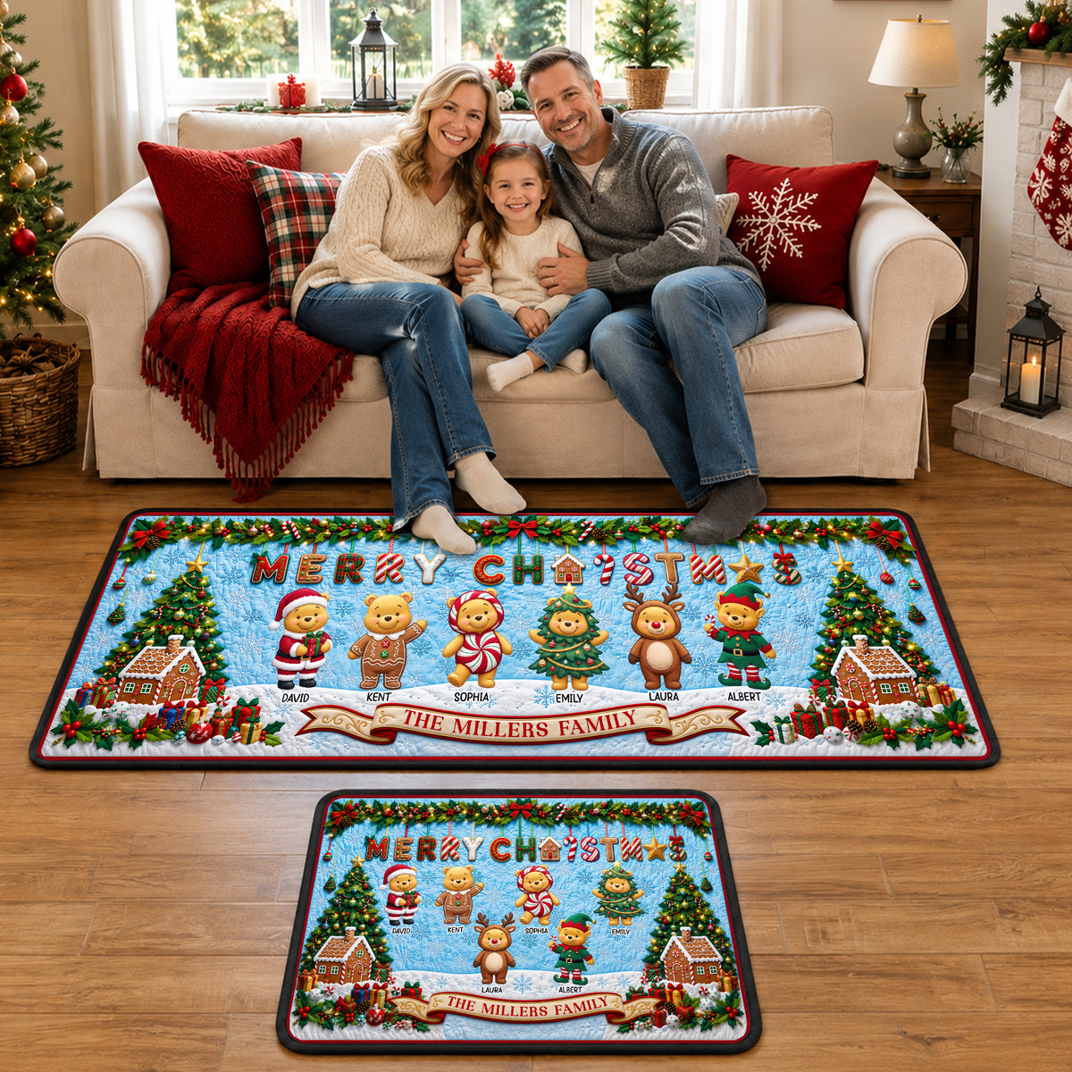 Happy Family Christmas Runner Rug Personalized Gifts For Family 02PAQN040926
