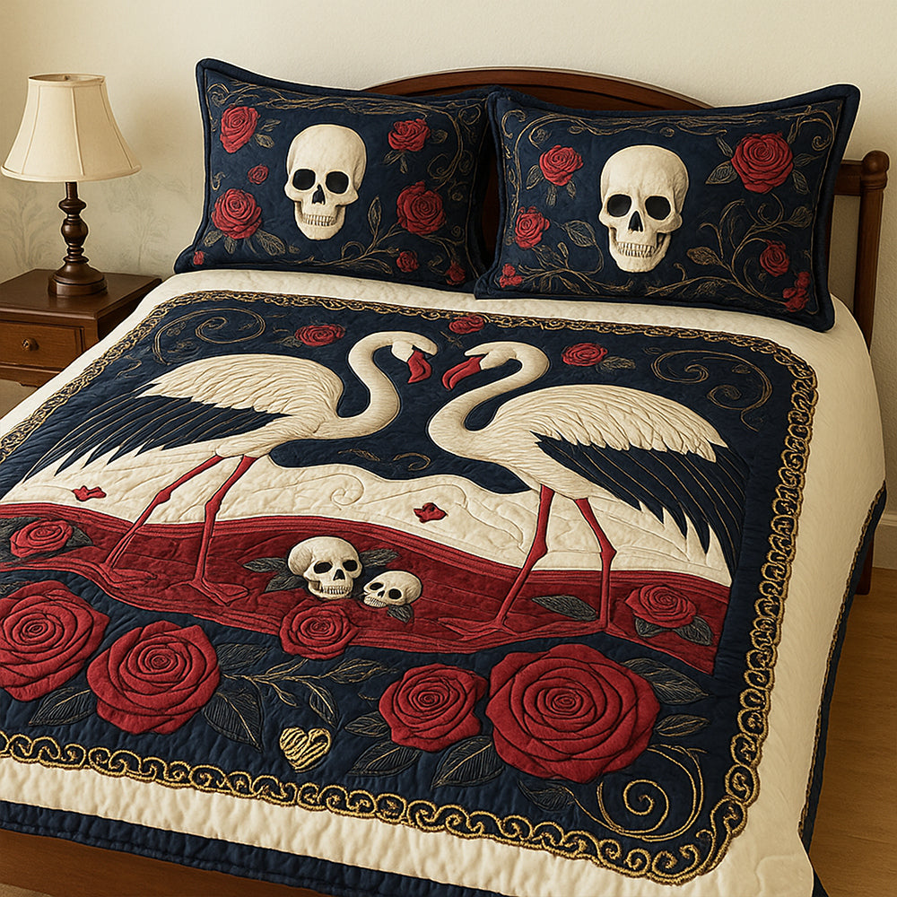 Gothic Flamingo Love Quilt Bed Set - Gifts For Couple 05tgqn210725-Homacus