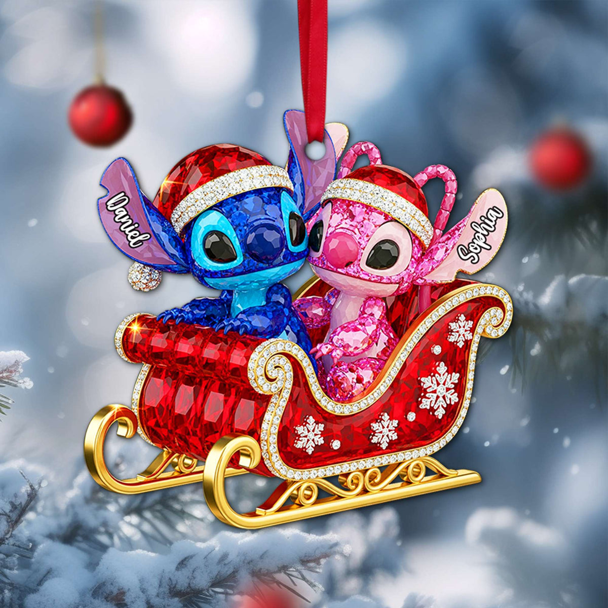 Alien Couple Sleigh Christmas Ornament - Personalized Christmas Gifts For Couple 03PGLU160825-Homacus