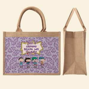 Personalized Gifts For Grandma Jute Tote Bag, Just A Mama Raising 01TGMH161124HG-Homacus