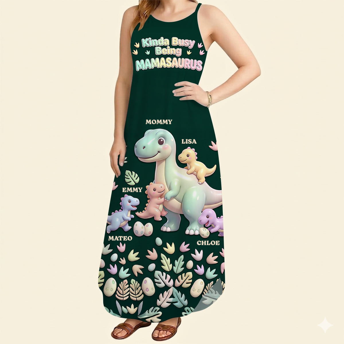 Dinosaur Mom Maxi Dress Personalized Mother's Day Gifts 01NADT300326-Homacus