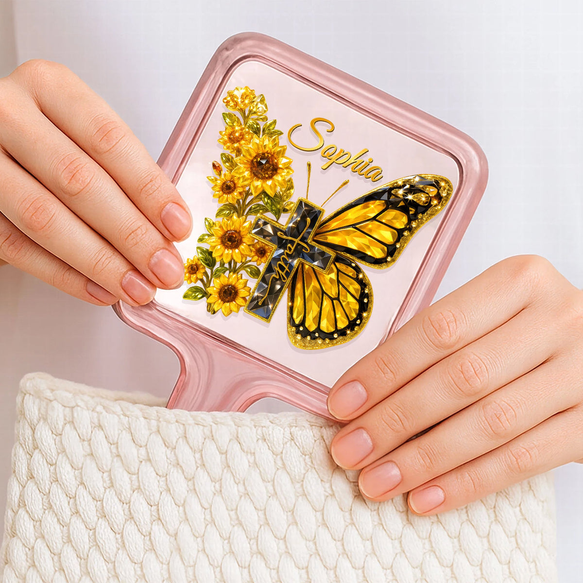 Butterfly Cross Floral Handheld Mirror – Personalized Gifts For Christians 04huqn051225-Homacus