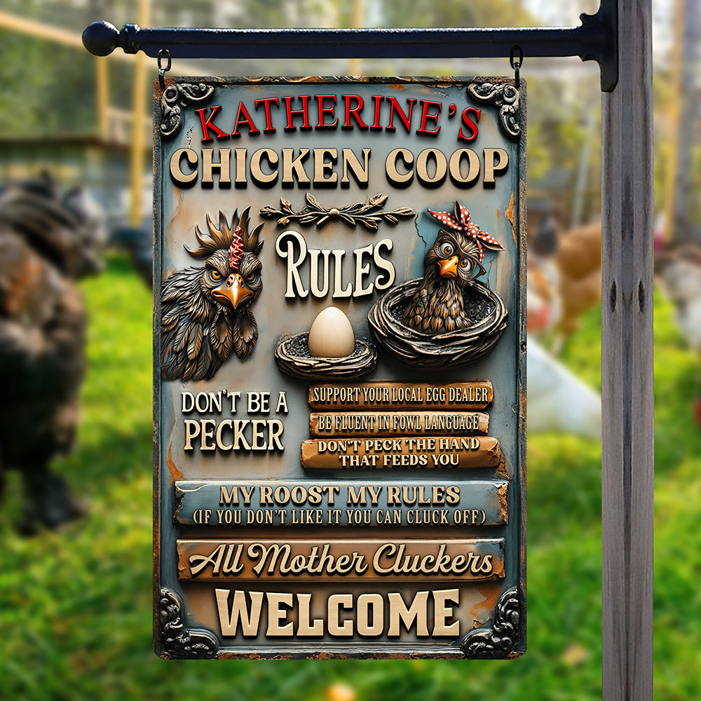 Fun Chicken Coop Rules - Metal Sign Personalized Gifts For Chicken Lovers 05QHQN100725-Homacus