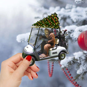 Golf Ornament - Bigfoot Golfer Riding Golf Cart - Personalized Gifts For Golfer-Homacus