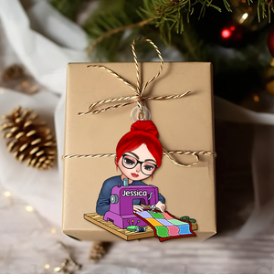 Personalized Gift For Sewing Lovers, Sitting Girl Sewing Ornament 02ACPU121124-Homacus