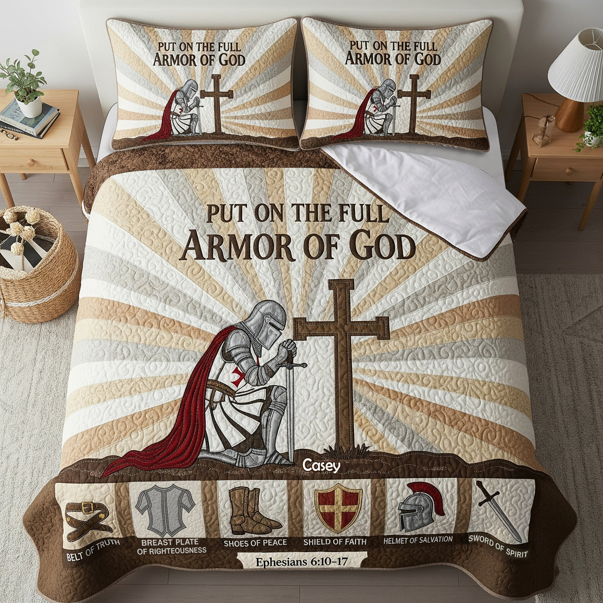 Knight Templar Kneel Under God Quilt Bed Set, Personalized For Christians Warrior 03qhlu150725-Homacus