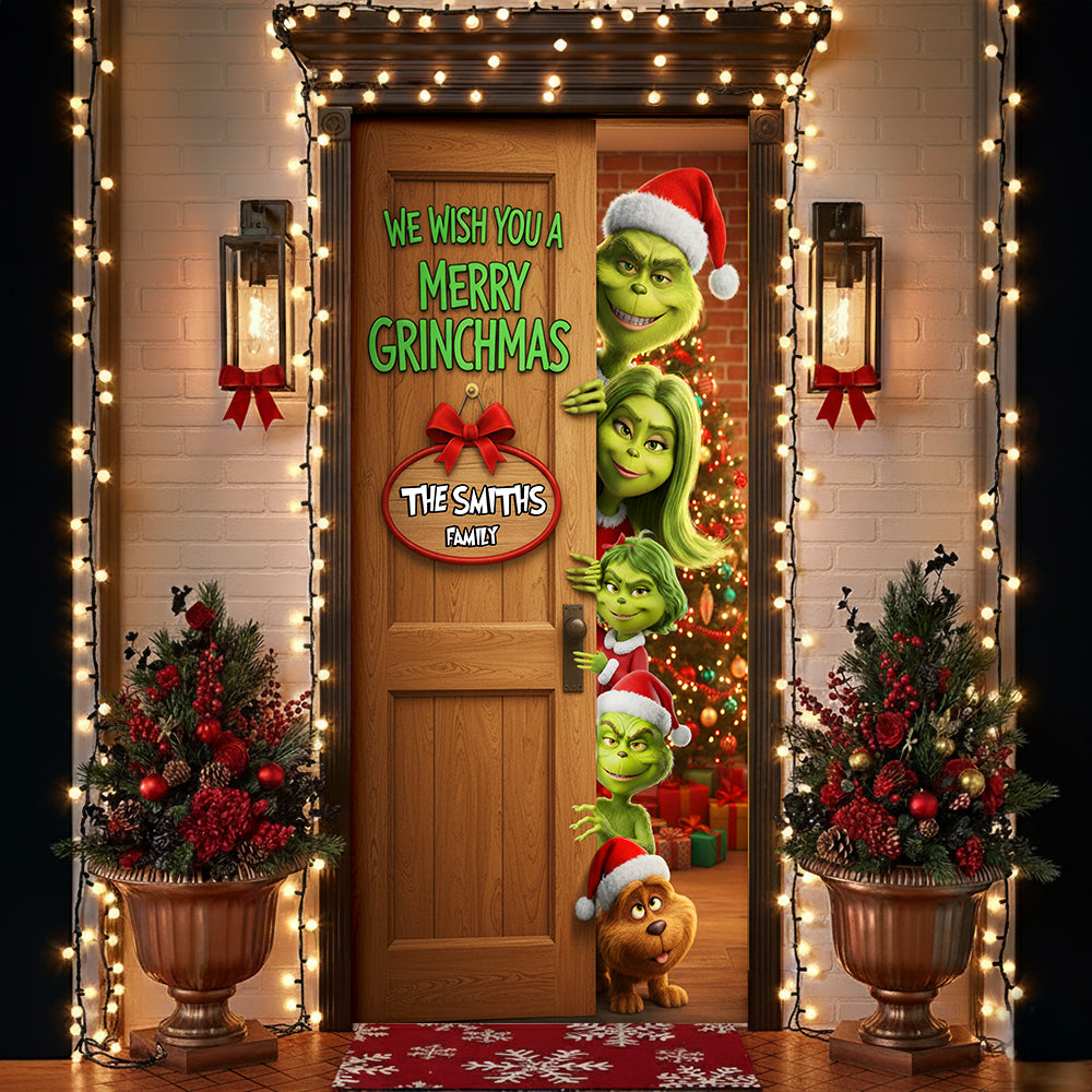 Family Green Monster Door Cover - Personalized Gifts For Family Christmas Door Cover 06KILU031125-Homacus