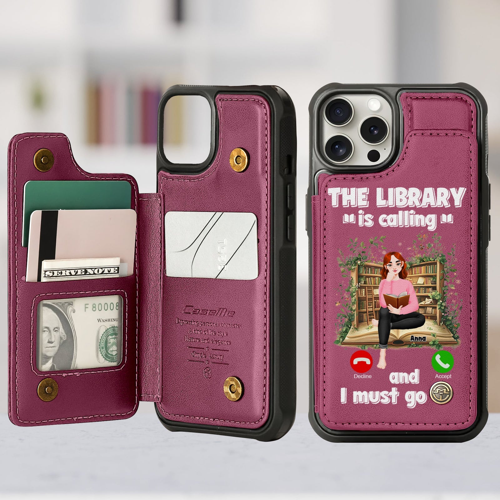 Personalized Gift For Book Lovers Leather Flip Wallet Phone Case The Library Is Calling 04TGLU270225PA-Homacus