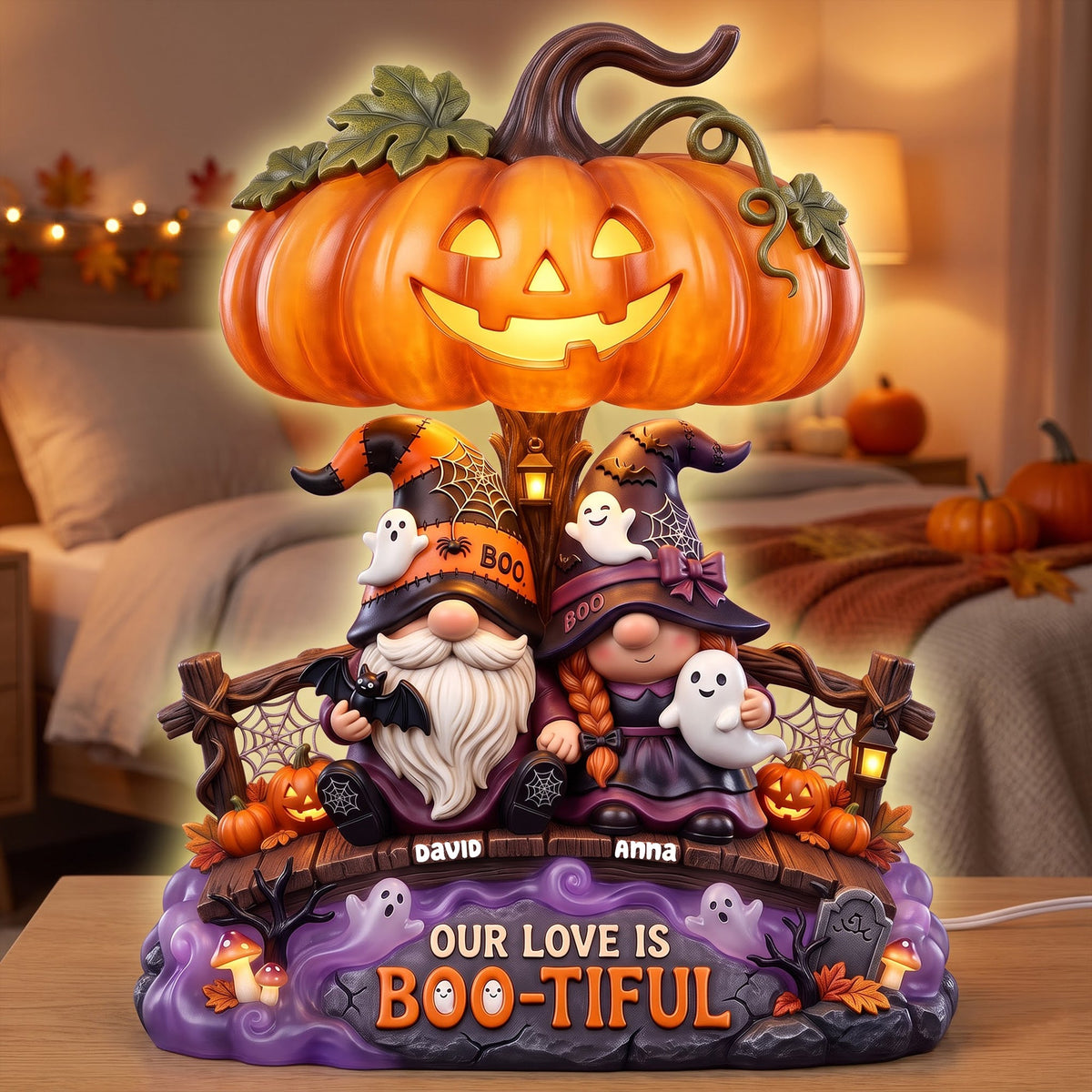 Our Love Is Boo-tiful Gnome Couple Acrylic Light Box - Personalized Gifts 03toqn300726-Homacus