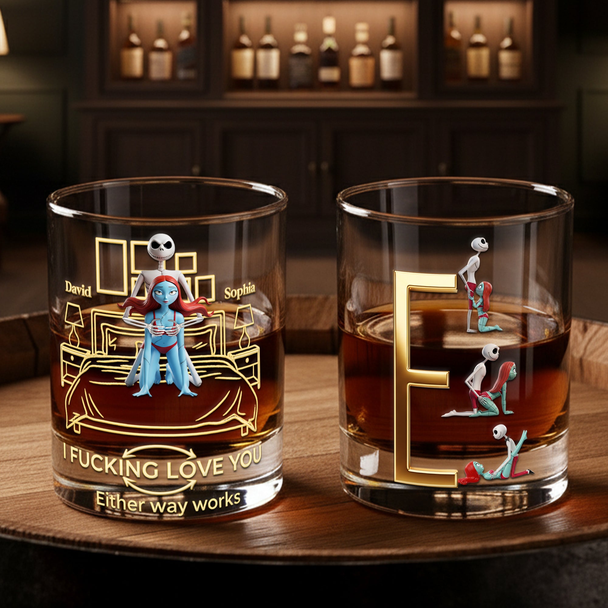 Playful Skeleton Couple Round Glass - Personalized Gifts For Couples 06OHLU241125-Homacus