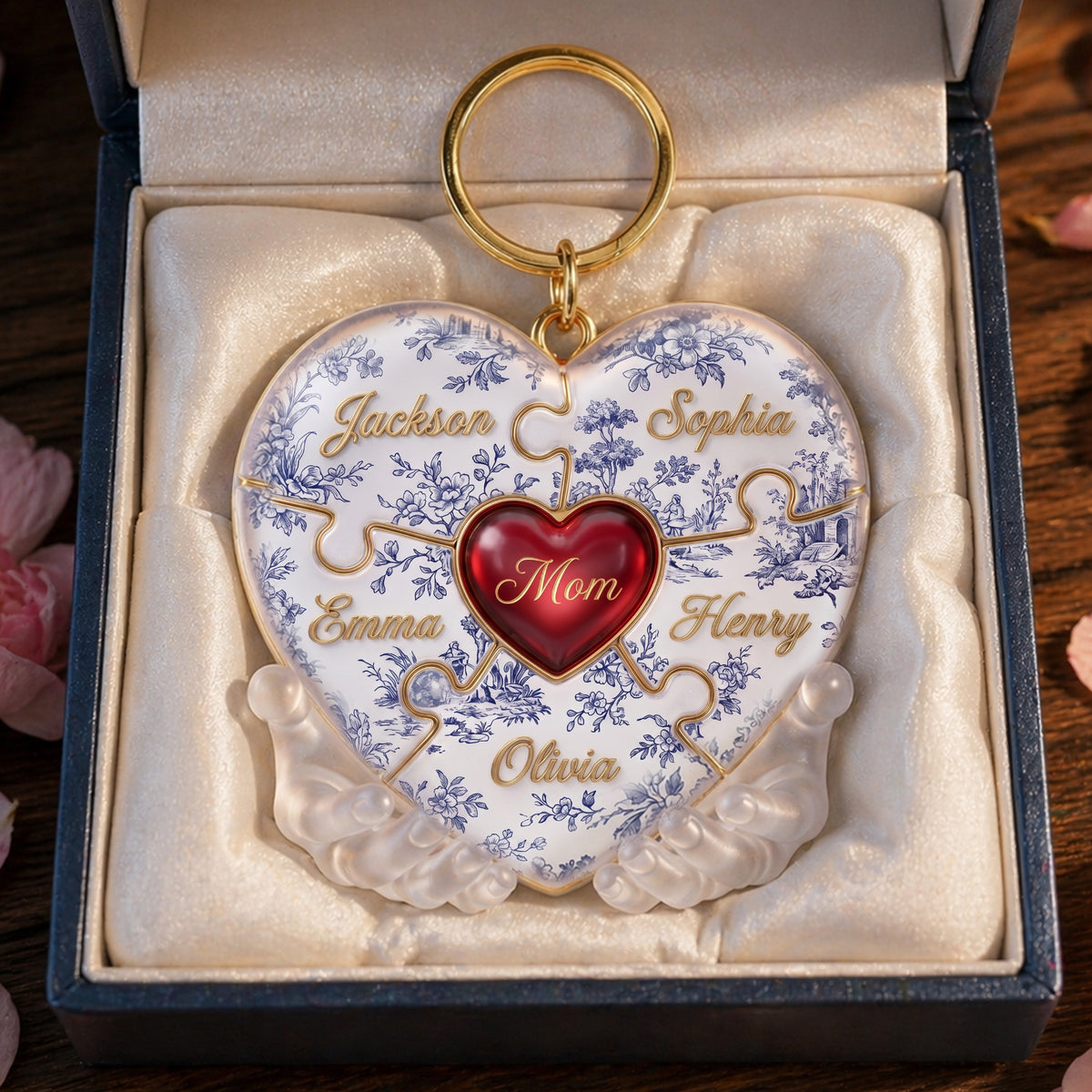 Toile De Jouy Mommy Puzzle Heart Keychain Personalized Gifts For Mom 01PALU240426-Homacus