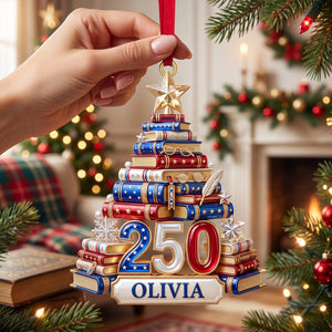 Book Stack Christmas Tree Ornament - Personalized 250th Anniversary Gift For Book Lovers 02PGTN220826-Homacus