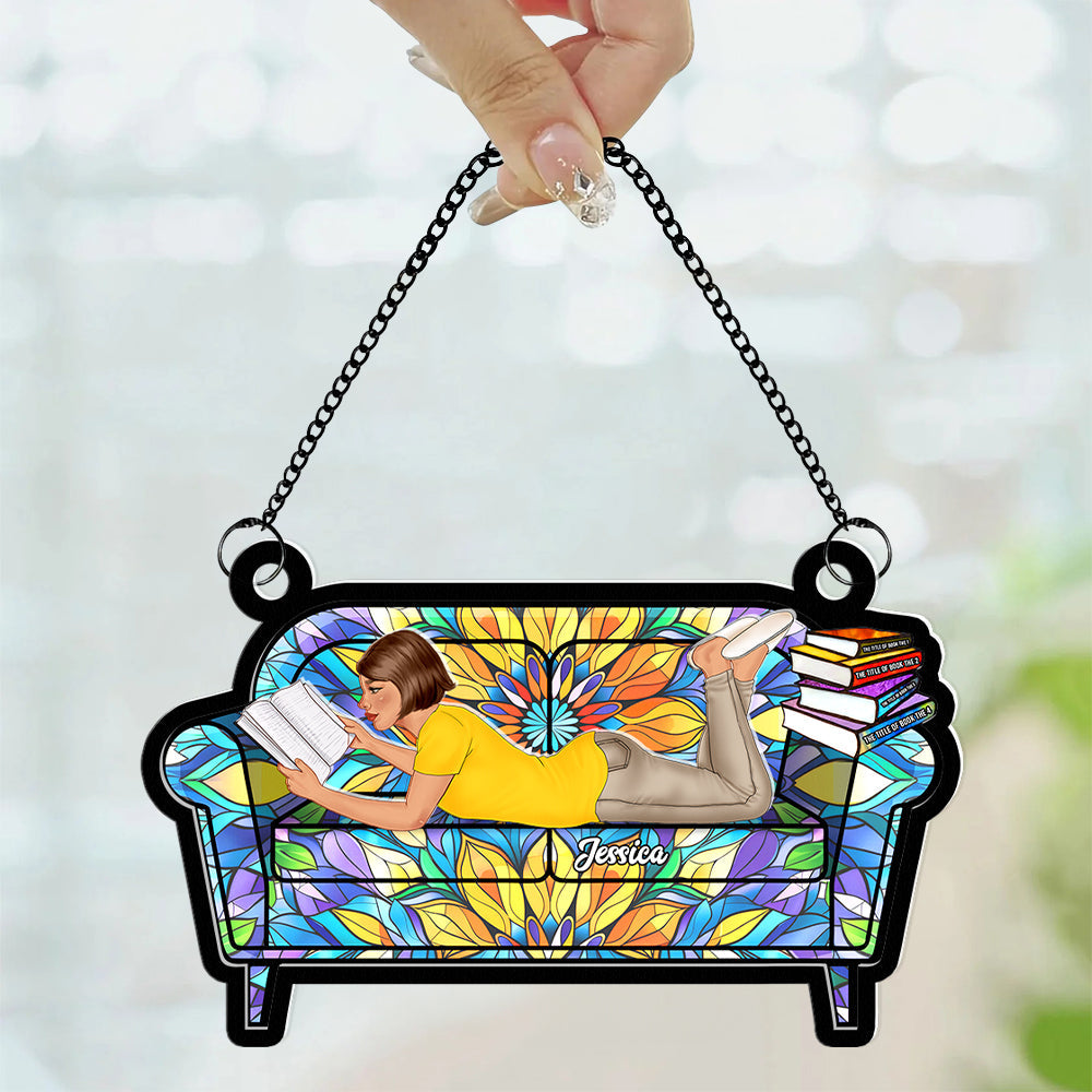 Personalized Gifts For Book Lovers Suncatcher Ornament Reading Girl On Sofa 04OHQN261224TM-Homacus