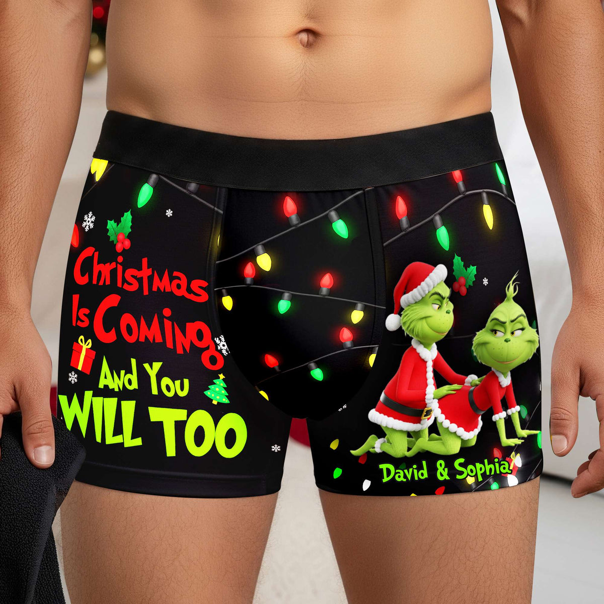 Saucy Green Couple Christmas Boxers - Personalized Gifts For Him 03NALU160925-Homacus