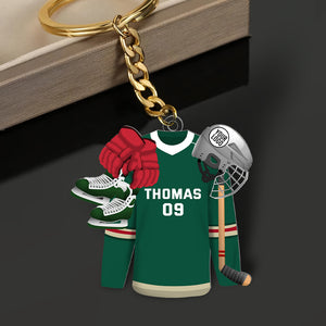 Hockey Player Keychain- Hockey Jersey with Custom Team Logo Gifts For Hockey Lovers-04huqn231224-Homacus