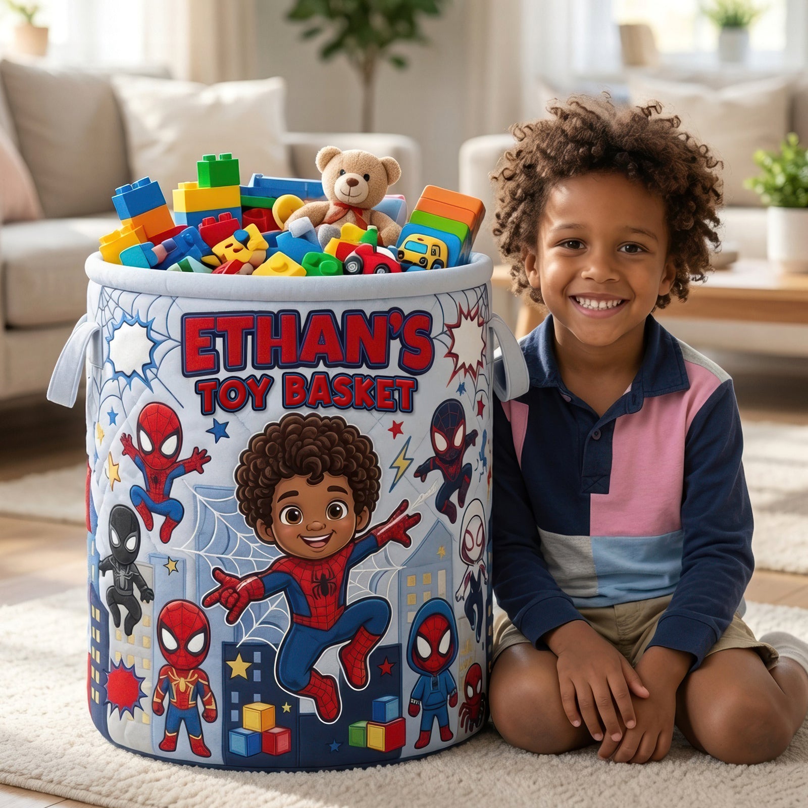 Little Hero Quilted Laundry Basket - Personalized Custom Photo Gift For Kids 07NAQN090726-Homacus