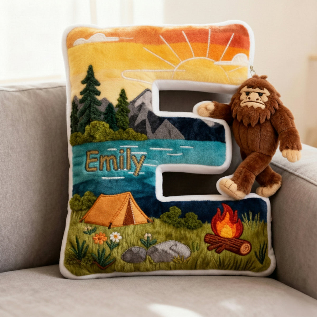 Sasquatch Camping Alphabet Initial Letter Pillow, Personalized Gifts For Camping Lovers & Bigfoot Seekers 02qhqn111225-Homacus