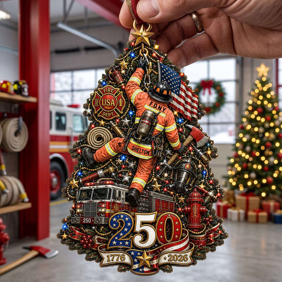 Firefighter 250th Anniversary USA Ornament - Personalized Christmas Gifts 01nata250826-Homacus