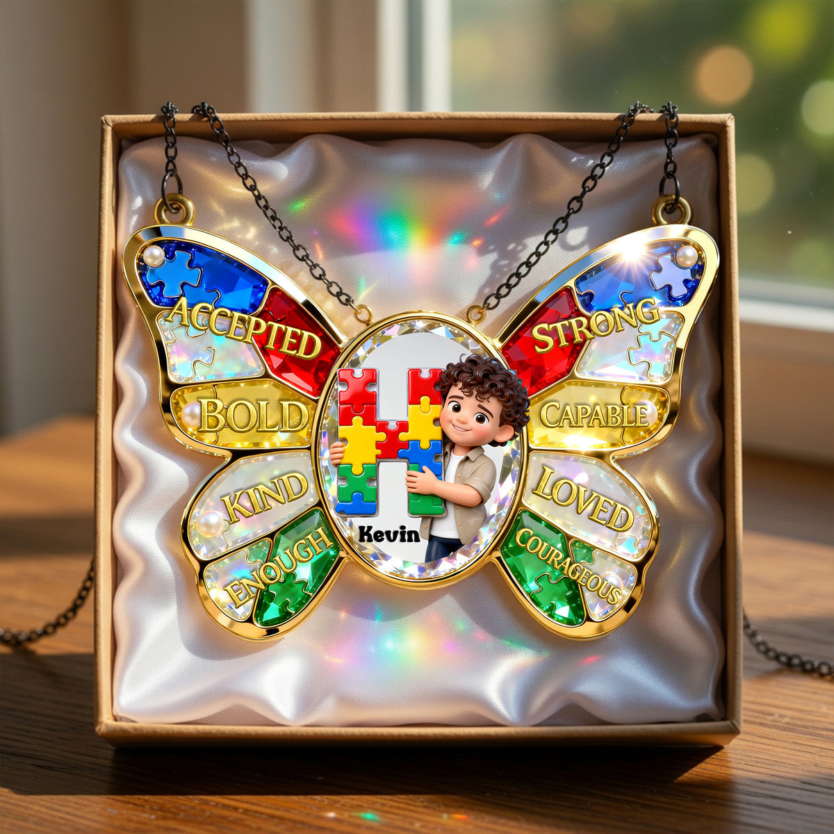 Autism Kids Suncatcher - Custom Photo Gifts For Autism Awareness Suncatcher Ornament 01NALU160326-Homacus