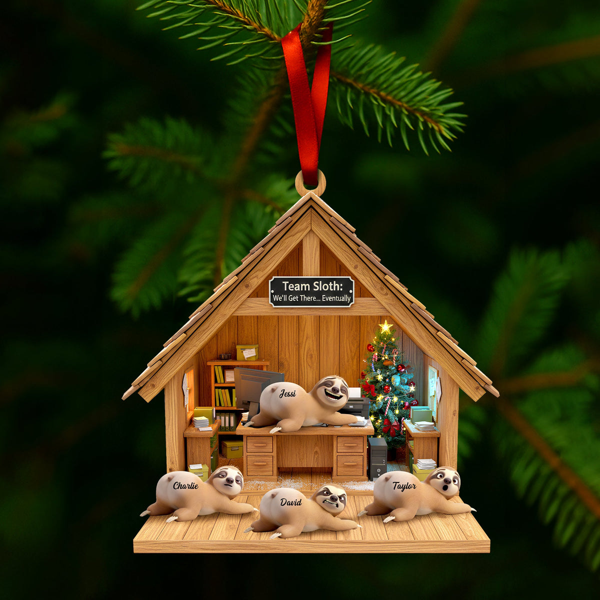 Happy Workplace Sloth Ornament - Personalized Gifts For Coworkers 05OHLU141125-Homacus