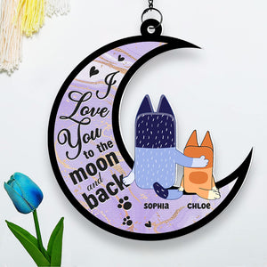 Personalized Gifts For Grandma Suncatcher, Cartoon Dog Sitting On The Moon 02NADT160724-Homacus